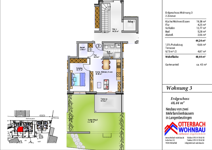 Bild 2: 2-Zi-Wohnung (EG) mit Terrasse und Gartenanteil