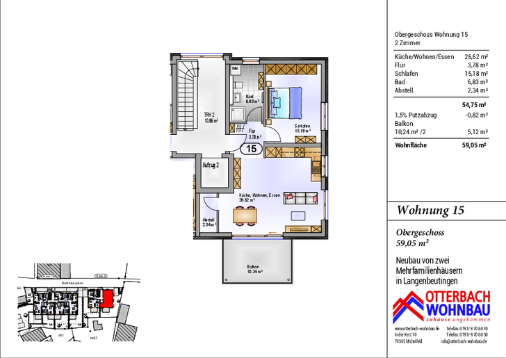 Bild 2: 2-Zi-Wohnung (OG) mit Balkon