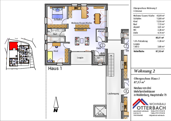 Bild 2: 3-Zi-Wohnung (OG) mit    Loggia